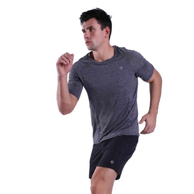 男式速干短袖 T 恤透气跑步锻炼 T 恤罩领上衣