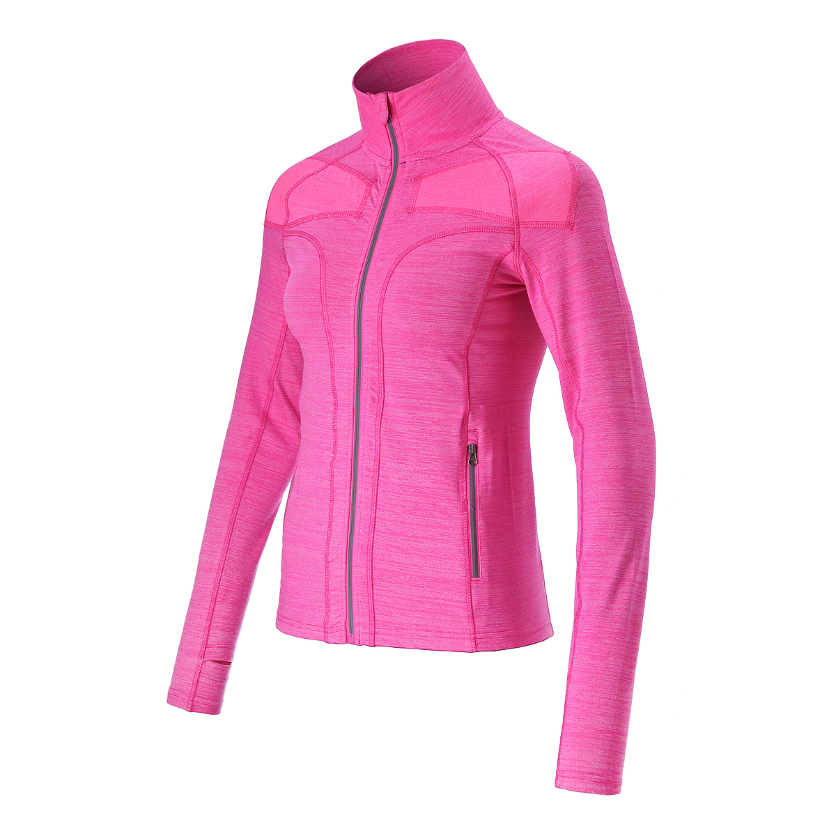 女式跑步定义夹克，修身运动柔软长袖反光拉链上衣
