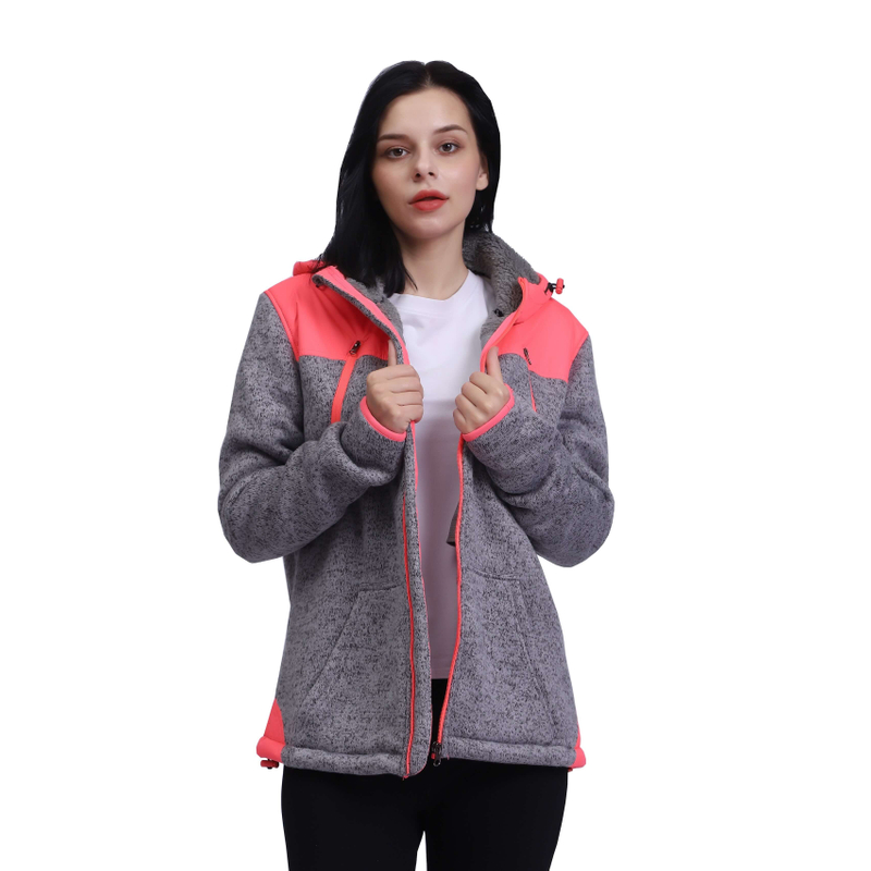女性粘合毛防风式拉链连帽衫夹克