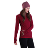 女式瑜伽套头衫红色保暖羊毛运动长袖跑步上衣带拇指孔拉链口袋