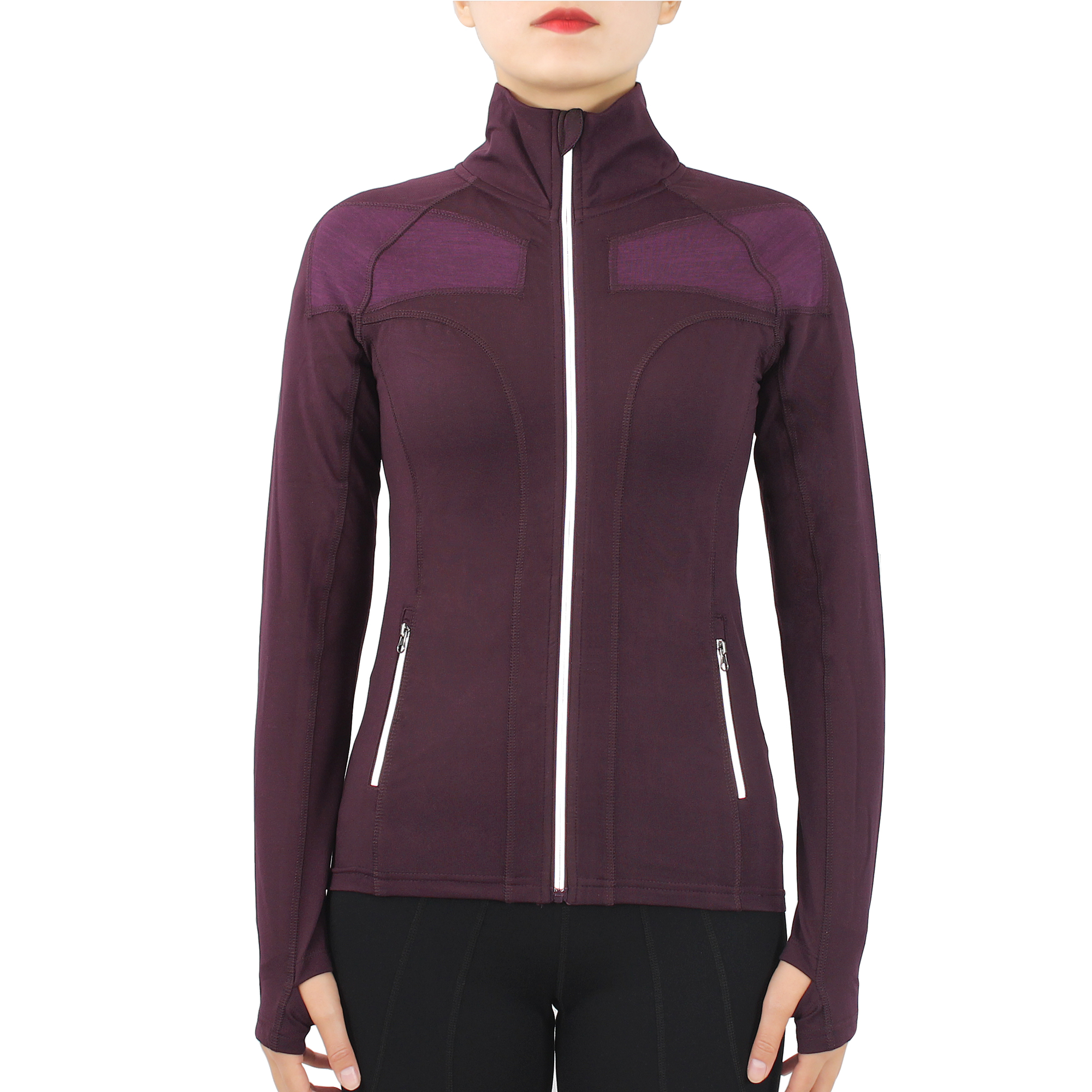 女式跑步定义夹克，修身运动柔软长袖反光拉链上衣
